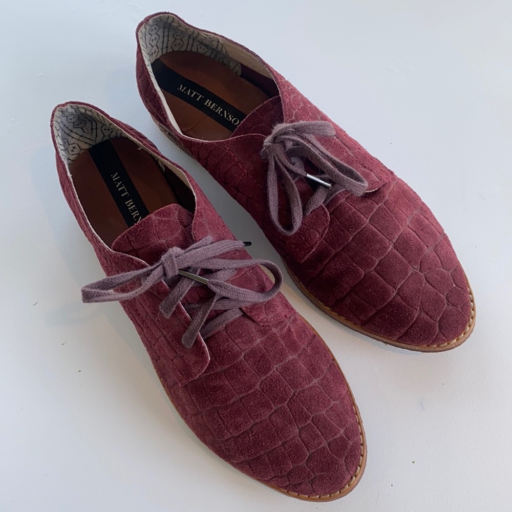 Matt Bernson suede croc pattern oxfords.  Fab!